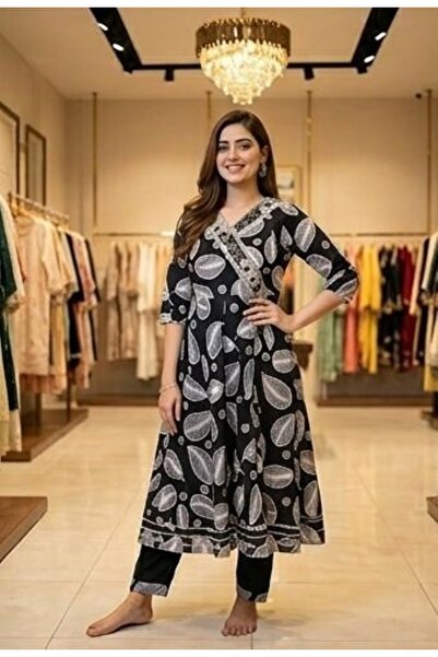 Genaric Women’s Rayon Printed Long Kurta Salwar Suit Set 3 Piece – Unstitched...