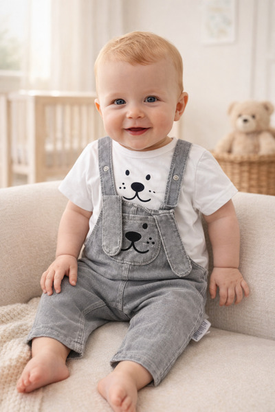 Little Baby Unisex Dog Figured Salopet