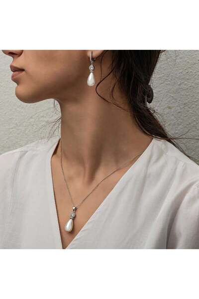 Inure Jewelry Gümüş Damla İnci Kadın Set