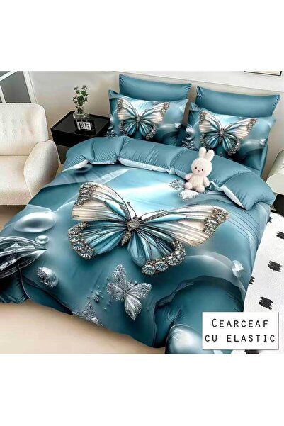 Patul Lenjerie de Pat 6 Piese, Bumbac Finet, Pucioasa, Pat Dublu, 2 Persoane,...