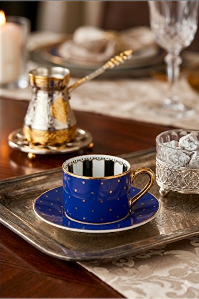 Gülümseten Avm Luxury Polka Dot Gold Detailed 6-Piece Turkish Coffee Cup Set ...