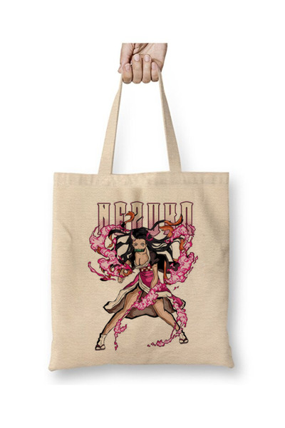 Toyaso Убиец на демони Незуко Бяла чанта тип тоут с дълга дръжка, пазарска ча...