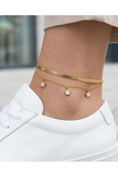 GKCBijoux 316L Paslanmaz Çelik Gold Renk Yıldız Sallantılı İkili Balıksırtı H...