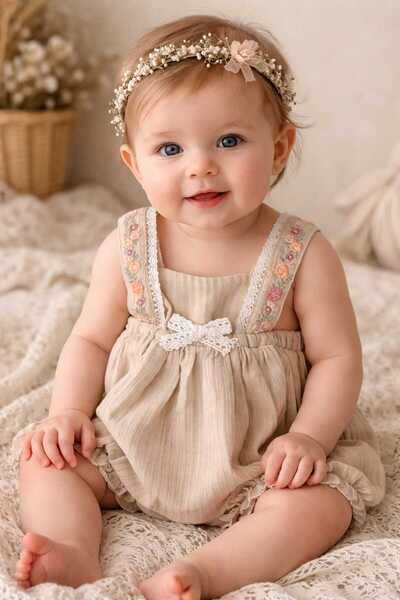 krm kerem bebe جمبسوت من الموسلين مزين بالدانتيل القطني المطرز بالزهور للفتيا...