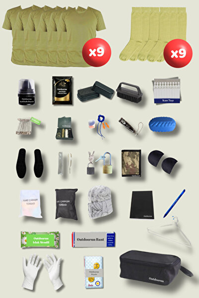 Outdoorun 9-Piece Military Set Undershirt Socks and 27-Piece Accessories - Es...