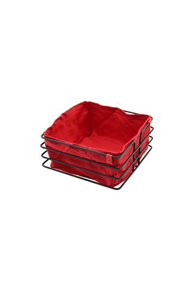 ELİZ BERRA MODA Square Black Metal Bread Basket with Red Cloth 20X21Cm Depth ...