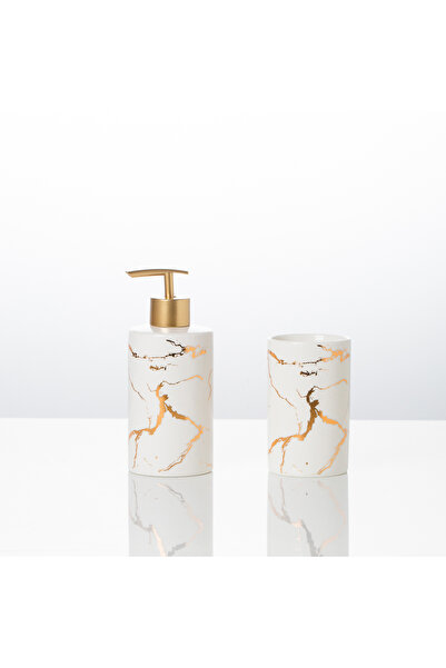 Malooki Marble 2-piece bathroom accessory set - liquid soap dispenser and gla...