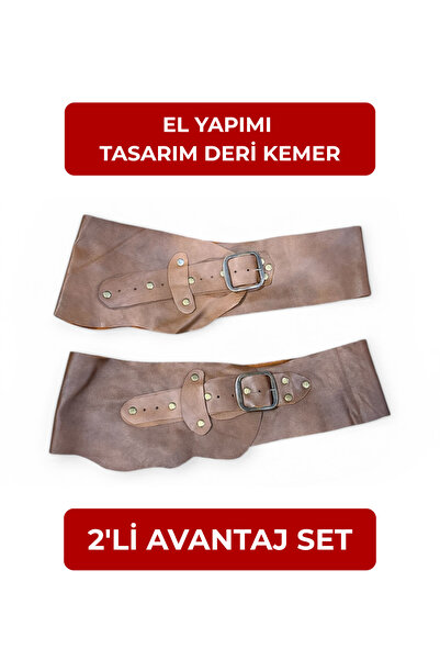 Yılday Gür Butik طقم حزام جلدي مصنوع يدويًا من تابا مكون من قطعتين