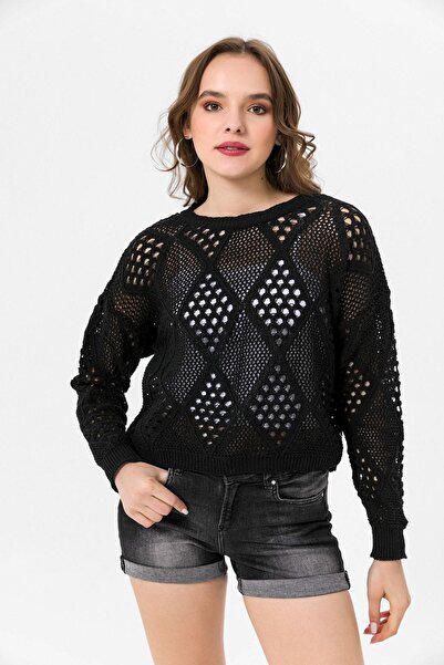 POİNE Baklava Knit Detailed Summer Stylish Knitwear Women's Blouse