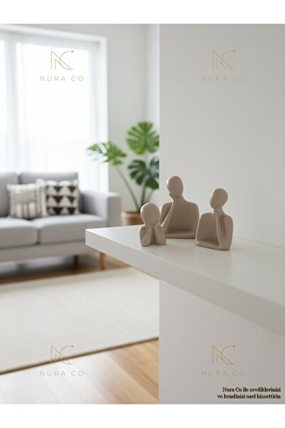 NURA CO Düşünen Adam 3'lü Soyut Figür Biblo Set Minimalist Dekoratif Heykel M...