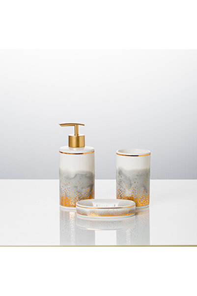 Malooki Grey 3-piece bathroom accessory set: soap dispenser, solid soap holde...