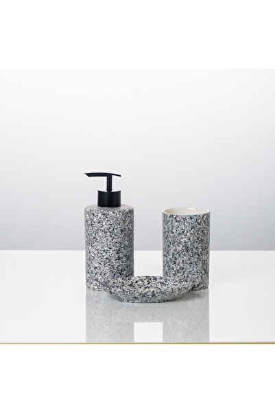 Malooki Granite 3-piece porcelain bathroom accessory set – soap dispenser, so...