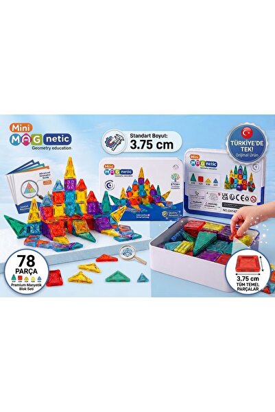 Magnetic Mini 78 Parça Manyetik Yapı Seti Eğitici Manyetik Blokları 3.75 cm G...