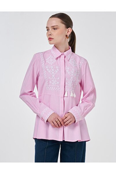Kayra Ethnic Pattern Cotton Blouse Candy Pink