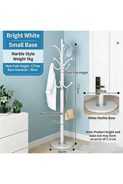 Golivn Metal Coat Rack Stand, Modern Freestanding Natural Marble Base White C...