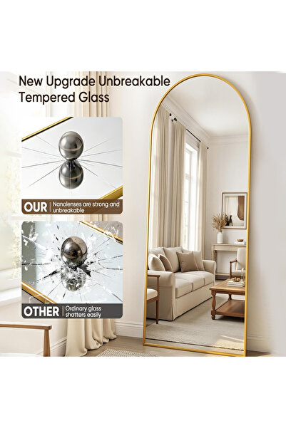 Golivn مرآة زجاجية كاملة الطول 150*40 سم مع حامل، قائمة بذاتها بإطار ألومنيوم...