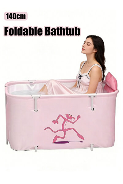 Generic حوض استحمام محمول قابل للطي بطول 140 سم مع مسند ظهر قابل للنفخ ووسادة...