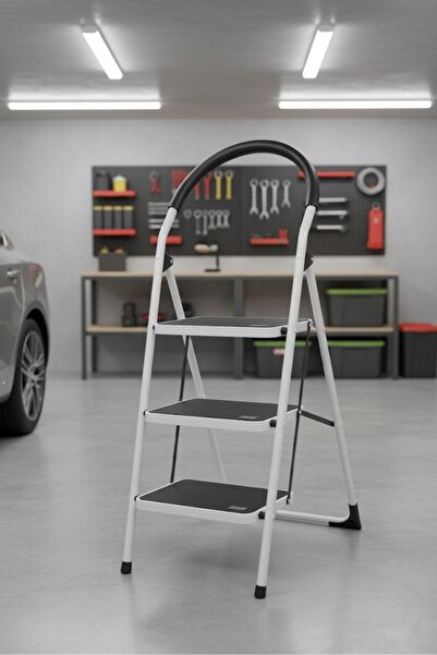 TrentonGCC 3-Step Folding Ladder with Anti-Slip Steps – Compact Steel Step St...