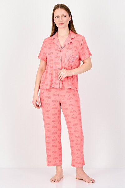 Paris Hilton Women 2 Pieces Brand Logo Short Sleeve Top And Bottom Pajama Set...