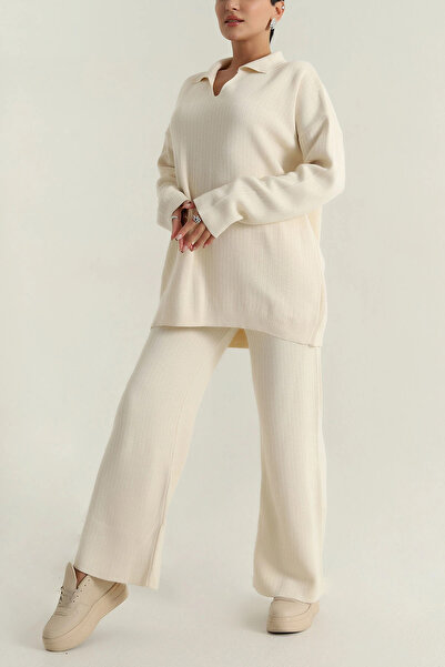 mj style Women's Polo Neck Double Knitwear Set