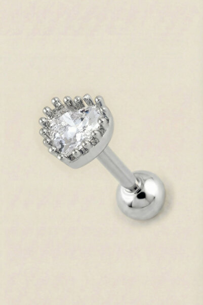 Hetra Gümüş Renkli Cerrahi Çelik Taç Detaylı Kalp Tragus Piercing – Helix, Lo...