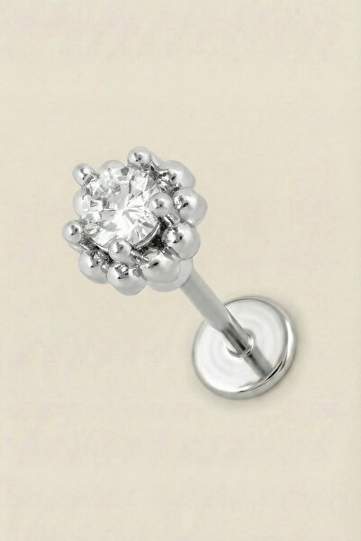 Hetra Gümüş Renkli Cerrahi Çelik Zirkon Taşlı Minik Halo Flatback Piercing – ...