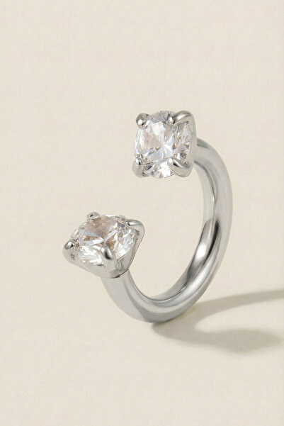 Hetra Gümüş Renkli Cerrahi Çelik 6 mm Tektaş Yarım Halka Piercing – Helix, Lo...