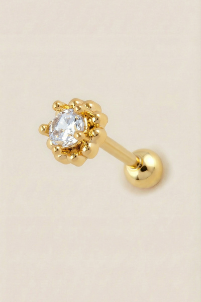 Hetra Altın Renkli Cerrahi Çelik Çerçeveli Zirkon Tektaş Tragus Piercing – He...