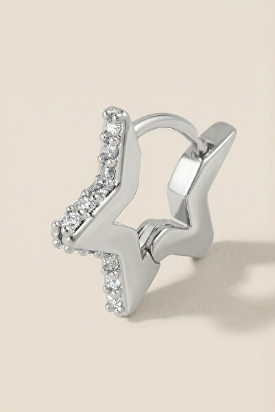 Hetra Gümüş Renkli Cerrahi Çelik Yıldız Biçimli Zirkon Halka Piercing – Helix...