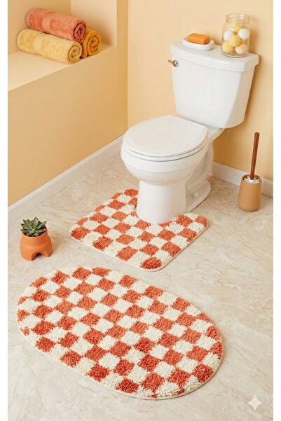 EUROBANO Chess Dama Patterned Latex Non-Slip Base Machine Washable 2-Piece Bo...