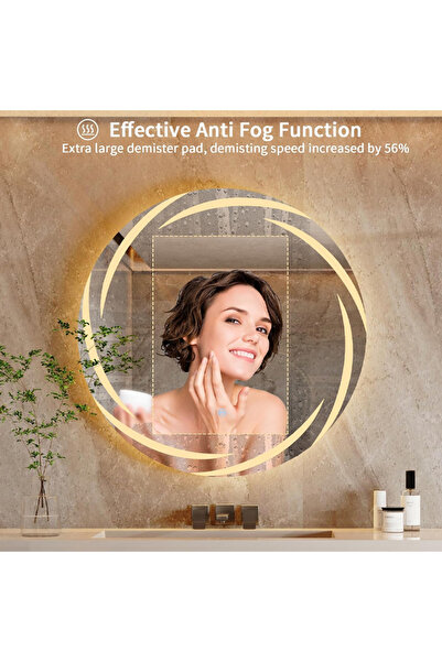 Golivn مرآة LED دائرية للحمام مقاس 50*50 سم مع إضاءة أمامية قابلة للتعتيم بدو...