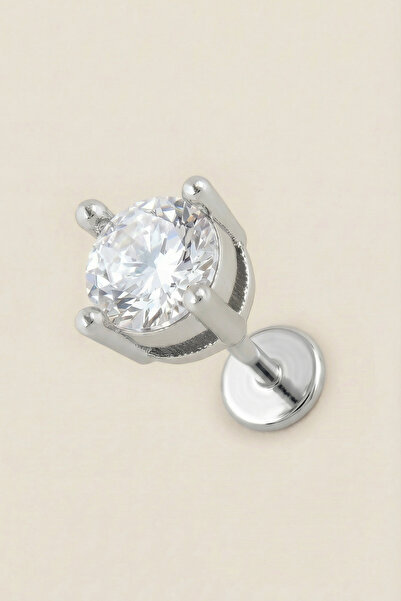 Hetra Gümüş Renkli Cerrahi Çelik Zirkon Tektaş Flatback Piercing – Tragus, He...
