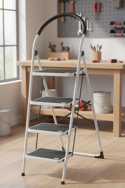 TrentonGCC 4-Step Folding Ladder with Safety Handle – Heavy-Duty Anti-Slip St...