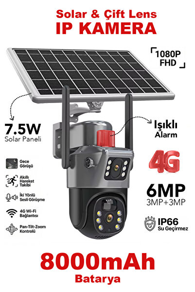 mimtec 7.5W Solar Panel IP Kamera - 8000mAh Kapasite Gece Görüşlü 4G Işıklı A...