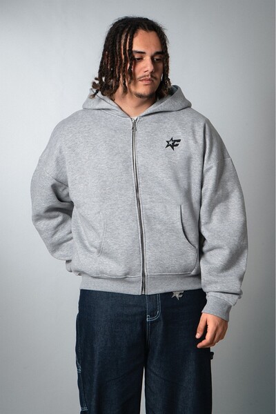Crupt Studio Crupt Grey Nova Boxy Crop Men's Jacket Zip Hoodie