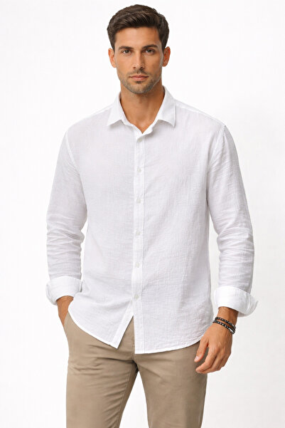 Afri White Men's Half Oversize Linen Shirt – Relaxed Fit, Breathable Summer F...