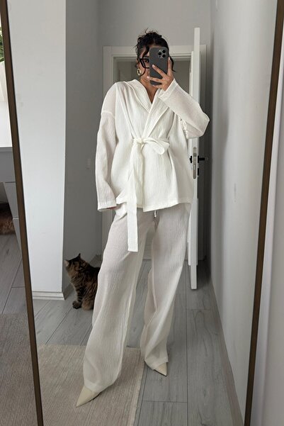 My Blog Set kimono din țesătură Gofre albă - 51277