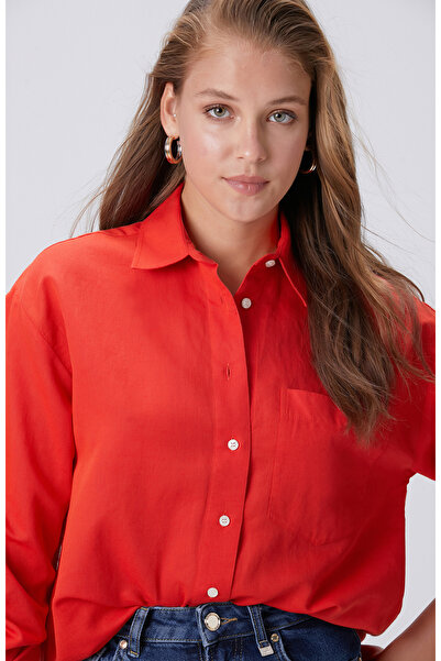 Network Kırmızı Cep Detaylı Basic Keten Mix Gömlek