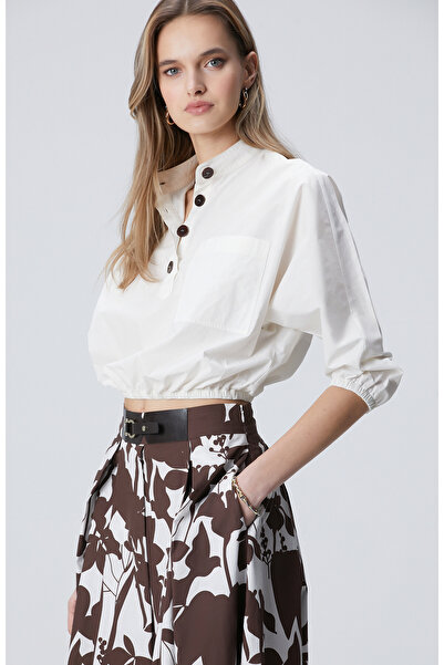 Network Kırık Beyaz Dik Yaka Bluz