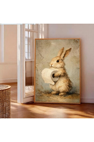 Tuba Decor Pictură într-o singură bucată, înrămată în lemn, cu un iepure ținâ...
