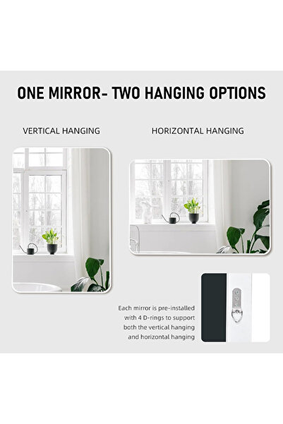Golivn 50*70cm White Bathroom Mirror Rectangle Mirrors Tempered Glass for Bedroom Living Room or Entryway