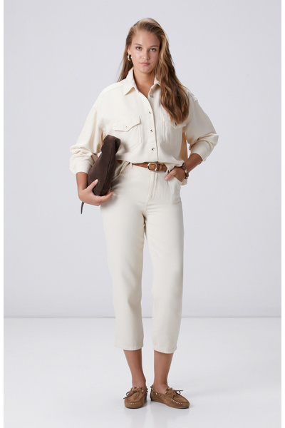 Network Kırık Beyaz Tencel Karışımlı Casual Pantolon