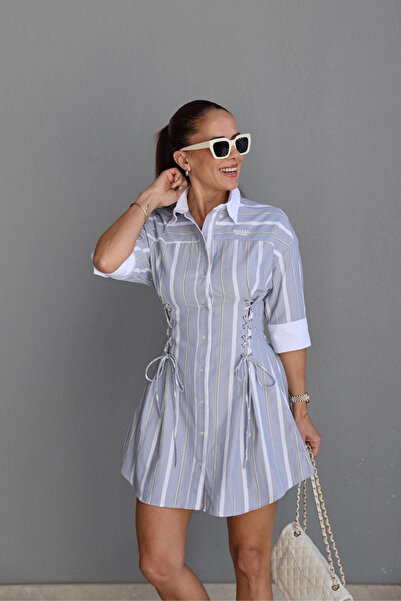 Purple by Banu Gri Korsaj Detay Gömlek Elbise