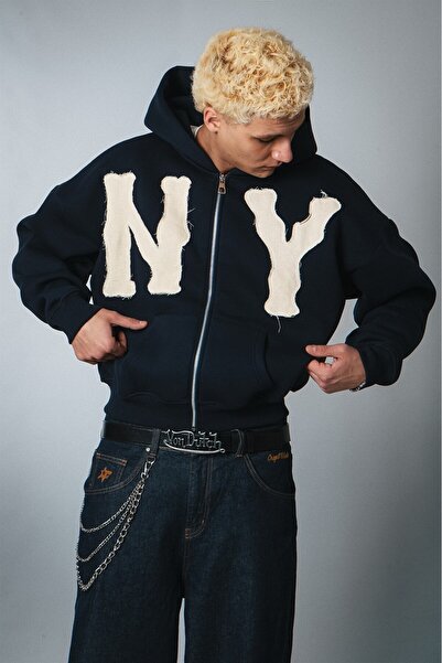 Crupt Studio سترة هيريتاج نيويورك بوكسي كروب باللون الأزرق الداكن للرجال