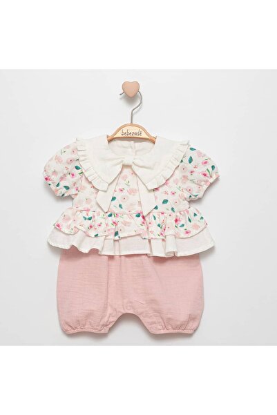 Valia Baby Wide Collar Floral Baby Girl Dress with Bow Detail