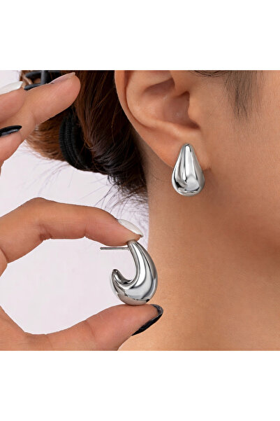 OEM Women's silver hoop earrings, curved design, elegant, modern, minimalist ...