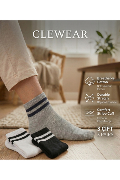 CLEWEAR جوارب تنس نصفية مخططة للجنسين من كوليج