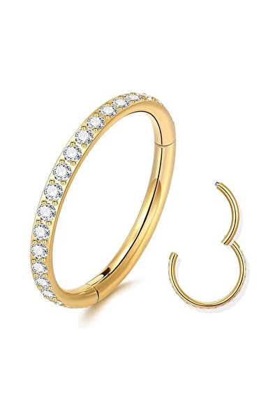 Choice5 Gold CC018 10MM Stainless Stee Hinged Segment Hoop CZ Stone Nose Ring...