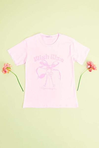 Fulla Moda تي شيرت للفتيات بتصميم فيونكة ونص مطبوع