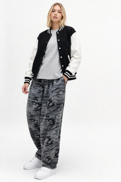 september island Nasust Gray Black Camouflage Patterned Shalwar Oversize Trou...